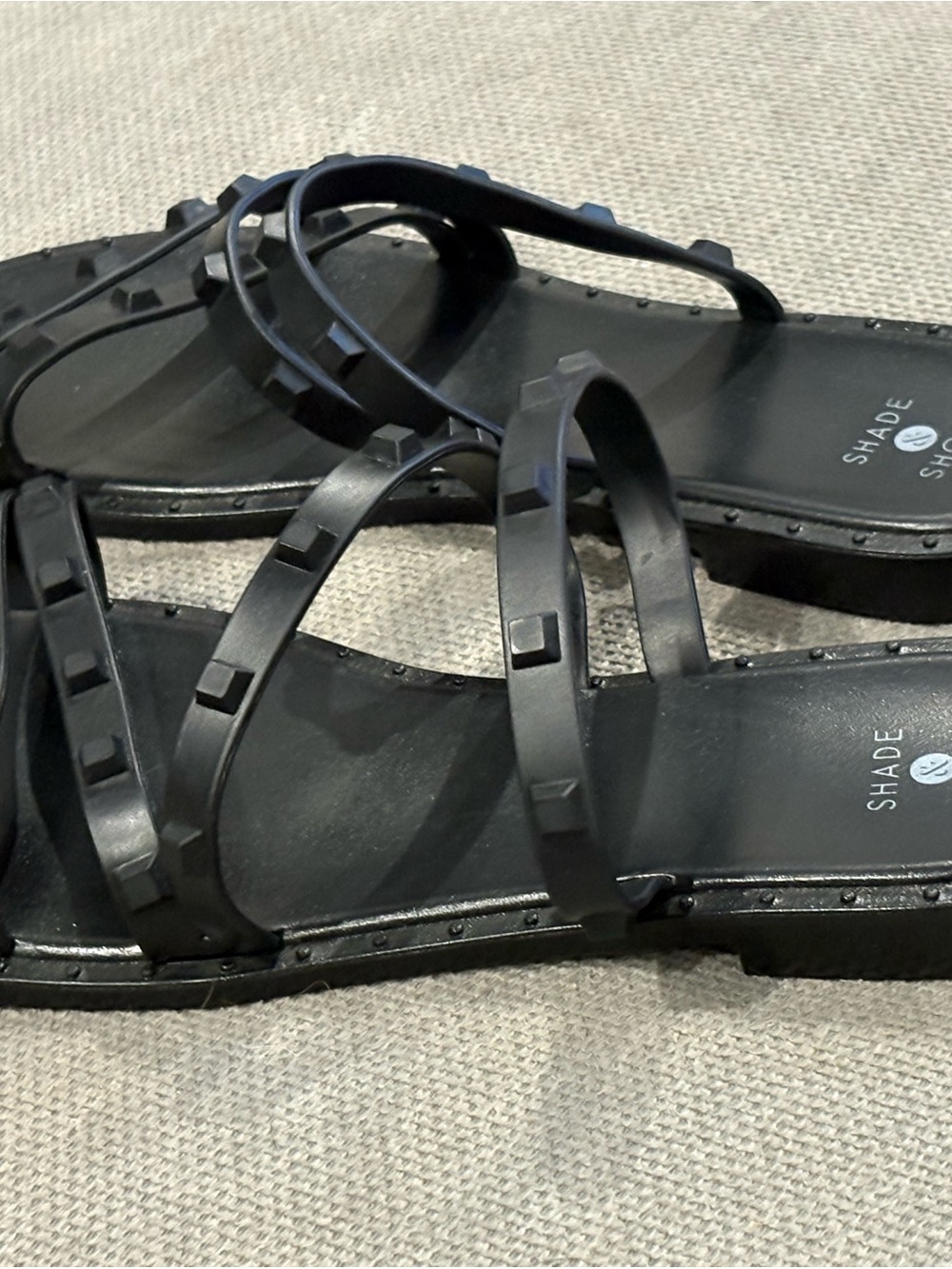 Nearly New Shade & Shore Studded Strappy Black Sandals, Size 9